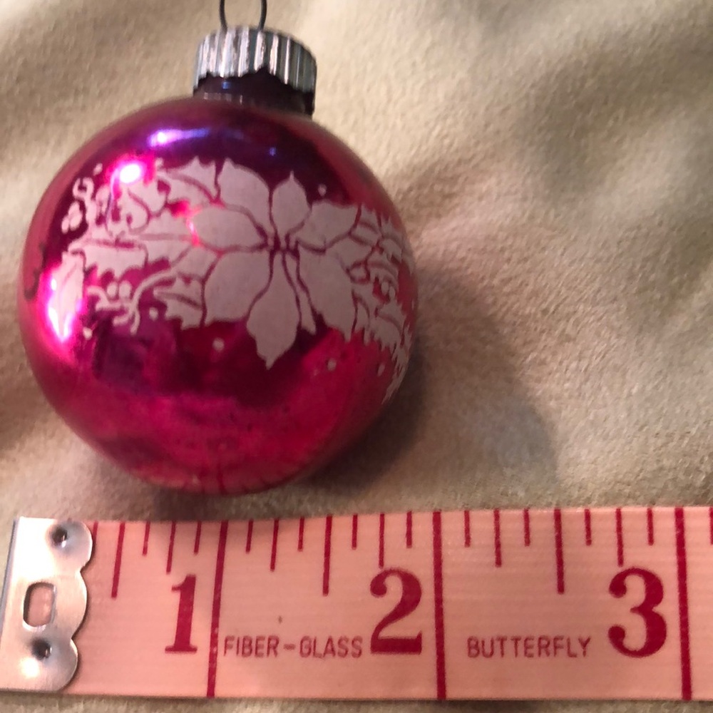 Vintage mercury glass stenciled red and gold Merry Christmas ornament/ magenta